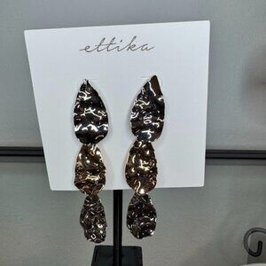 NWT Ettika Hammered Two-Tone Drop Earrings Silver Gold